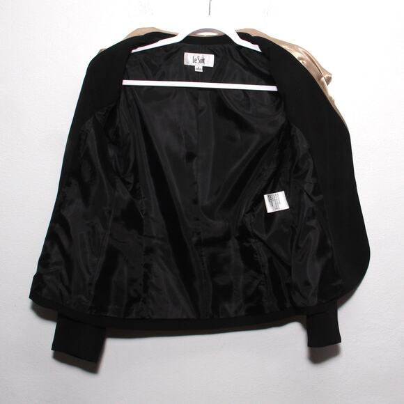 Vintage LeSuit Satin Ruffle Collar Black Suit skirt set Size 8 - Picture 8 of 12